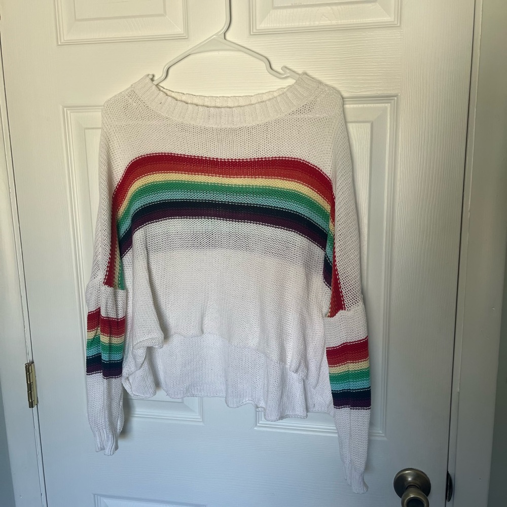 Wooden Ships rainbow sweater. The size is S/M and the sweater is cotton.